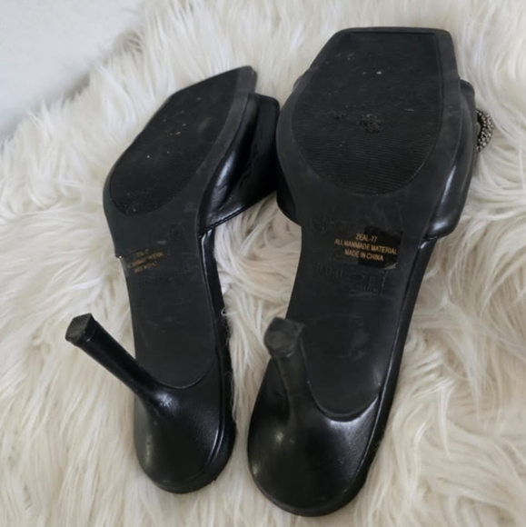Rouge Helium Rhinestone Embellished Black Heeled Slippers Size 8.5🌴 - Picture 6 of 7